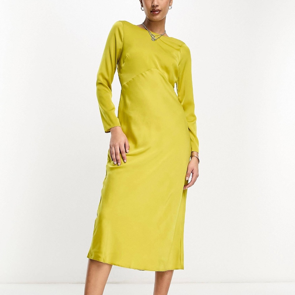 Chartreuse silk midi dress